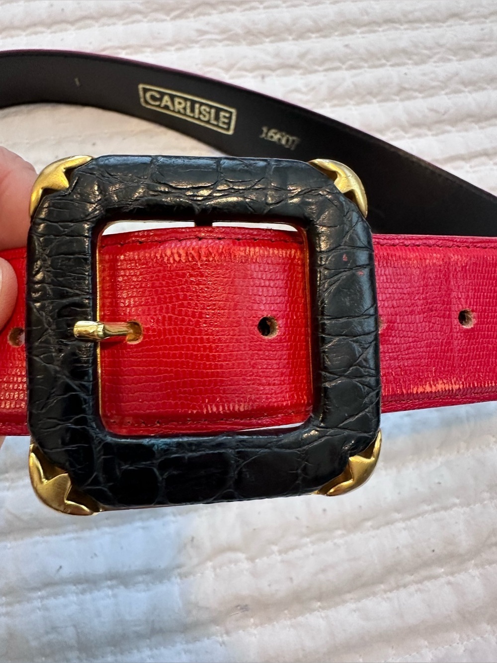 Vintage Carlisle Red with black buckle gold accent belt sz Small
